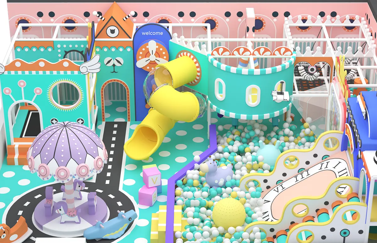 naughty castle themed indoor playground design with slides and ball pool