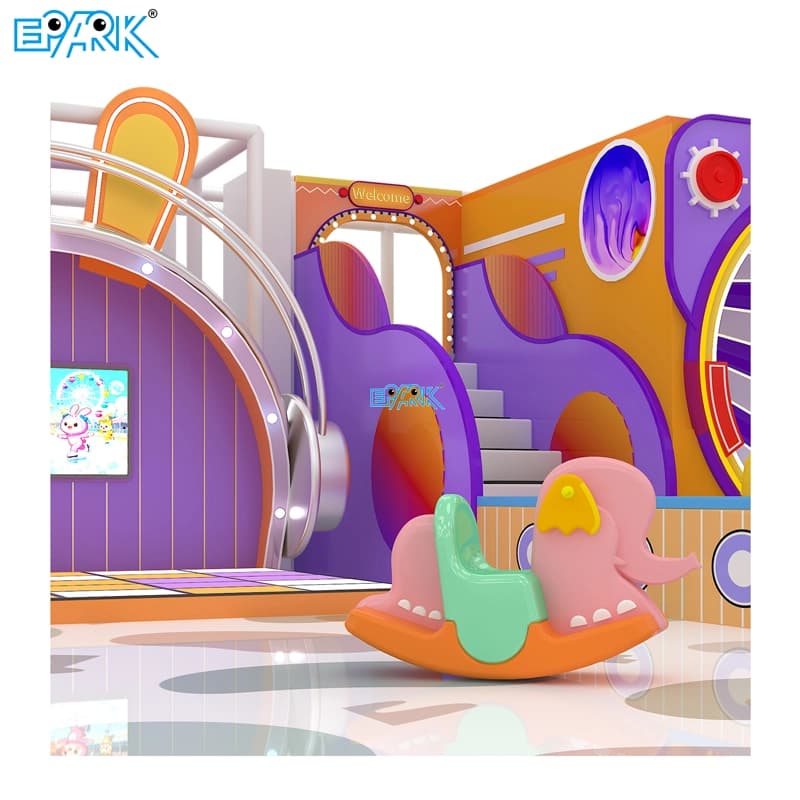 indoor playground themed entrance and rocking play element detail