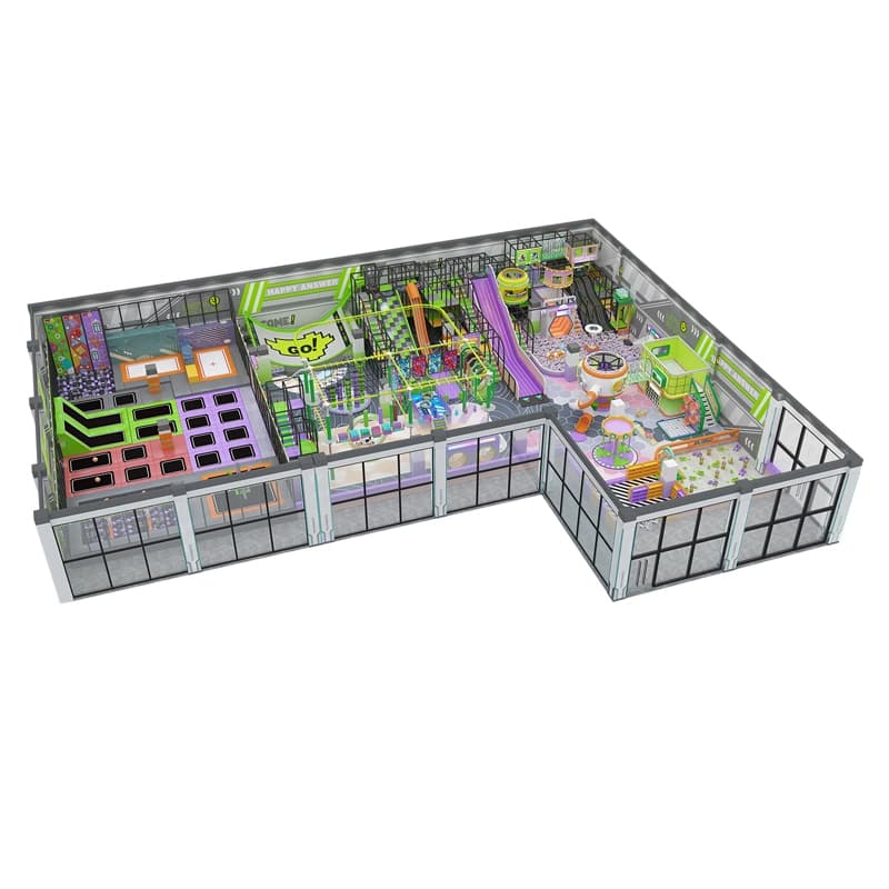 Custom Indoor Playground 3D Layout custom indoor playground design for FEC showing overall 3d concept view