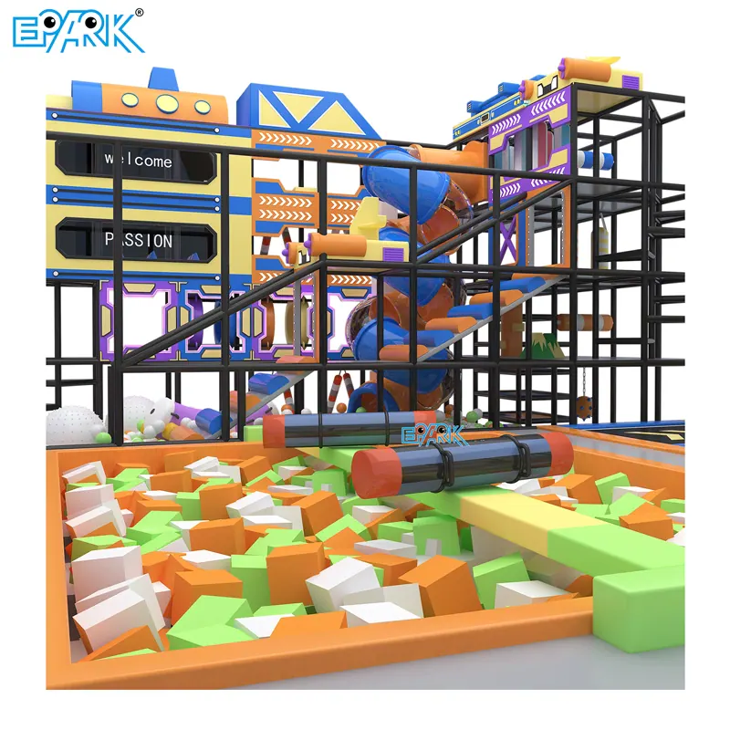 trampoline park equipment close-up play structure detail view 2