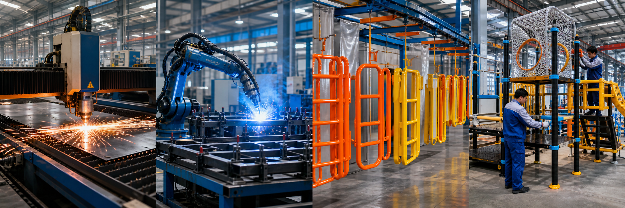 EPARK factory process: steel cutting, welding, powder coating, assembly and testing